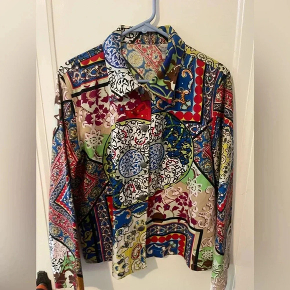 Vintage Jackets & Blazers - Vintage 90s rainbow colored funky print cotton jacket modern size Large